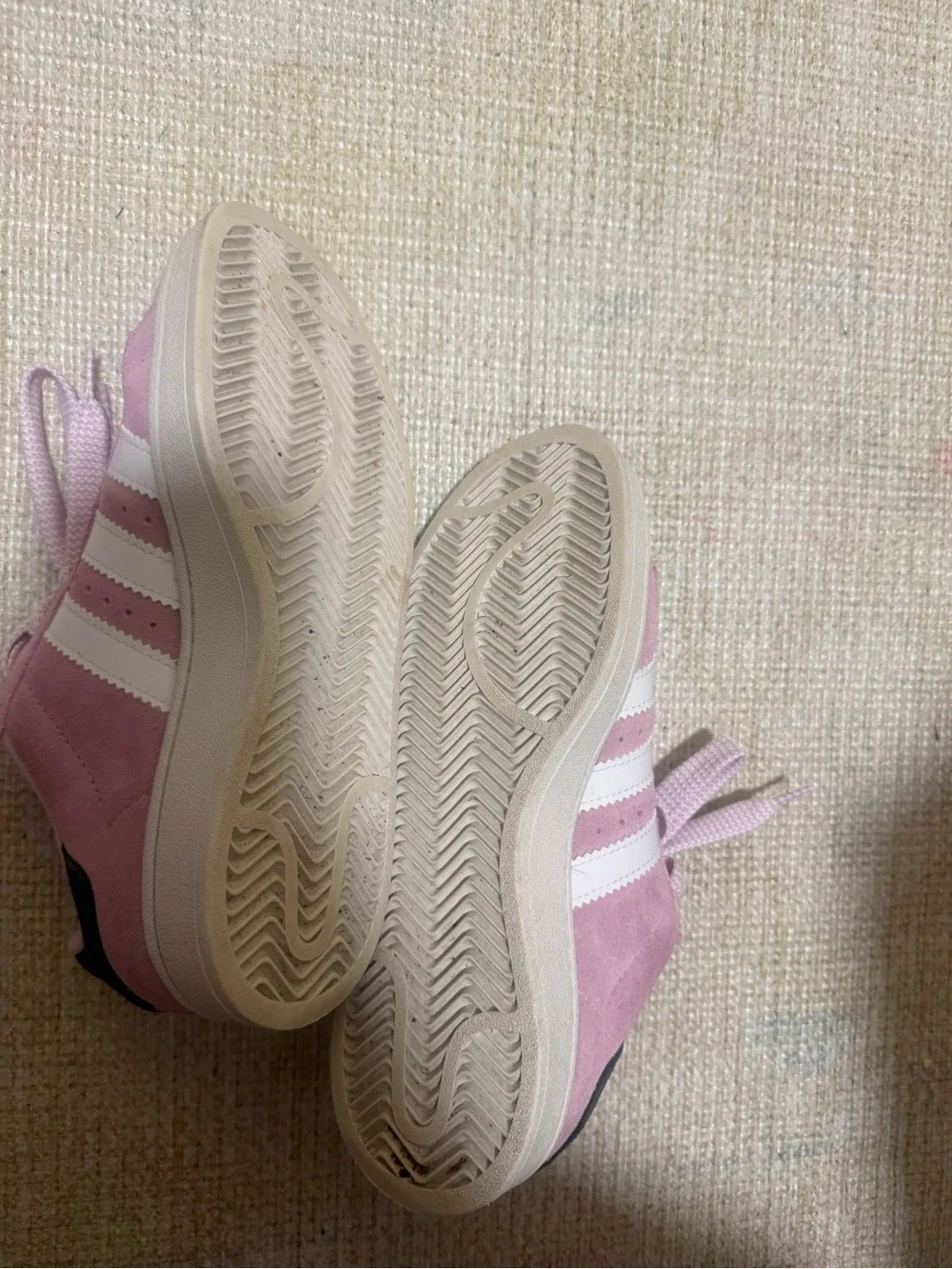 adidas Kids Pink Suede Sneakers with White Stripes